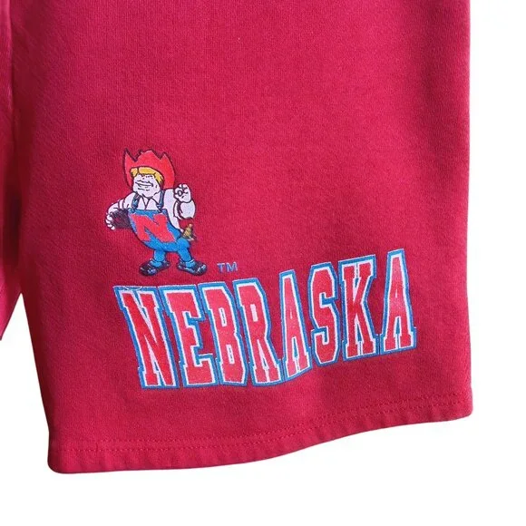 Large True Vintage Nebraska Huskers Red Shorts Elastic Waist Drawstring USA 80's